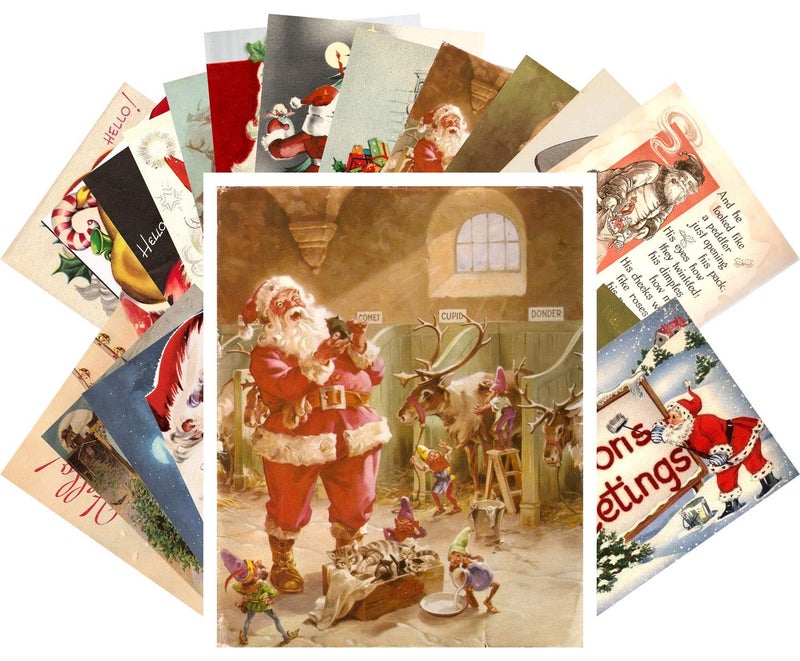 PIXILUV Vintage Christmas Greeting Cards 24pcs Christmas All Faces of Santa Reprint Postcard Set - Image 1